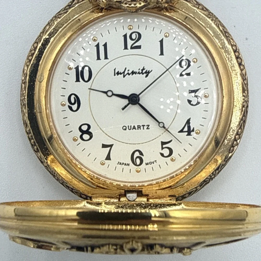 Pocket Watch Grandpa Gold Tone Infinity Quartz Rare Untested Vintage VTG